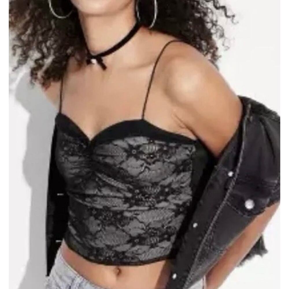 🧺 5 for $25 Sale NWT Wild Fable Black Lace Crop Top Medium Strappy Sheer Back